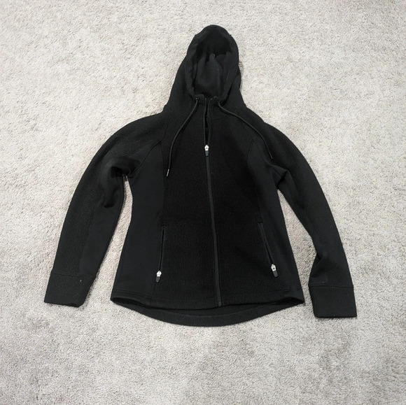 Swiss Tech Waffle Knit Tech Fleece Pockets Black Full Zipper Hooded Jacket S - Picture 1 of 9